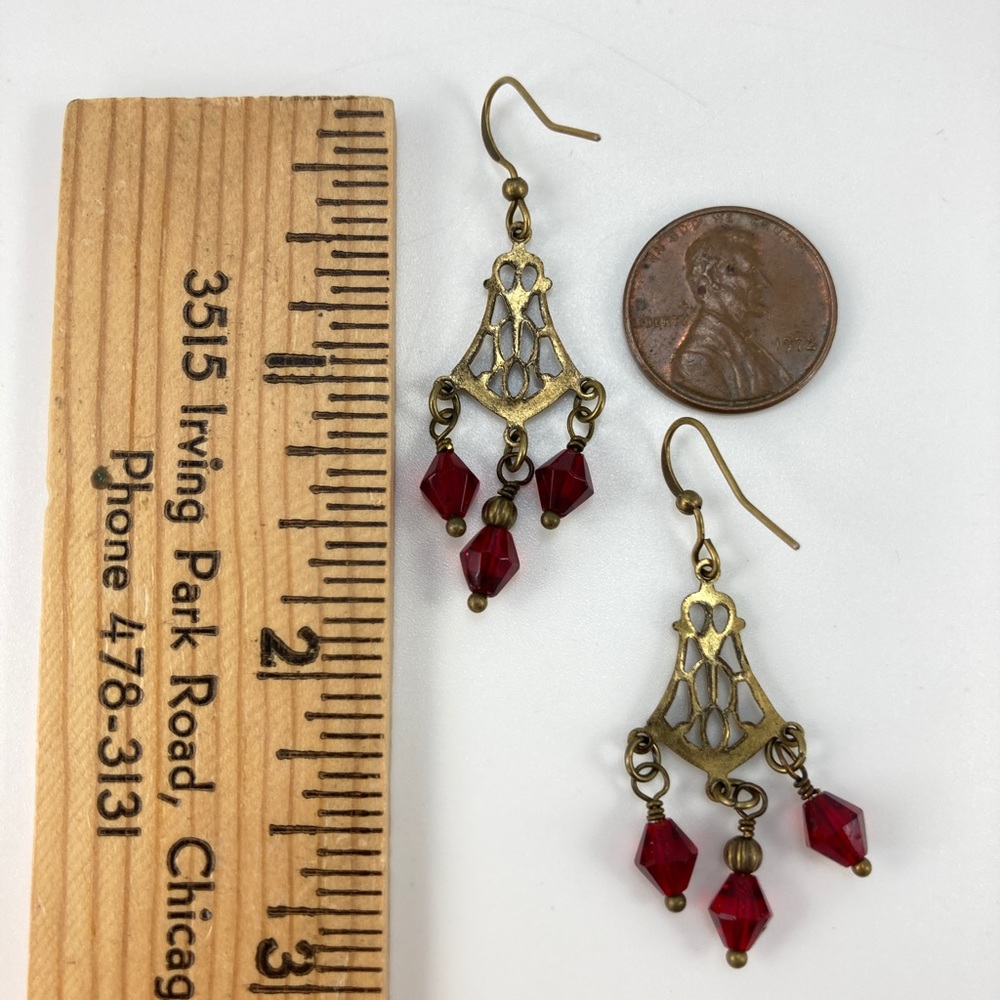 Host Pick! Red Crystal Earrings, Handmade, Victorian, Crystal & Antique Brass - Picture 4 of 4